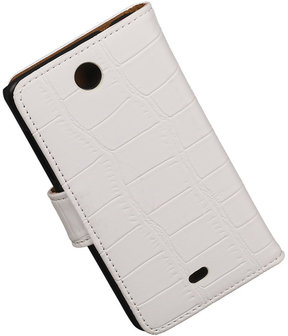 Microsoft Lumia 430 Croco Booktype Wallet Hoesje Wit