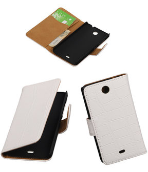 Microsoft Lumia 430 Croco Booktype Wallet Hoesje Wit