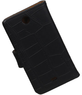 Microsoft Lumia 430 Croco Booktype Wallet Hoesje Zwart