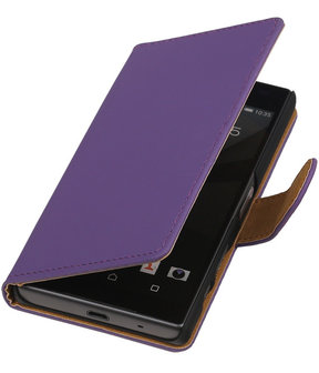 Sony Xperia Z5 Compact - Effen Paars Booktype Wallet Hoesje