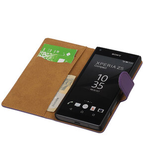 Sony Xperia Z5 Compact - Effen Paars Booktype Wallet Hoesje