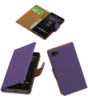 Sony Xperia Z5 Compact - Effen Paars Booktype Wallet Hoesje