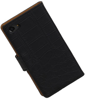 Sony Xperia Z5 Compact - Croco Zwart Booktype Wallet Hoesje