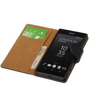 Sony Xperia Z5 Compact - Croco Zwart Booktype Wallet Hoesje