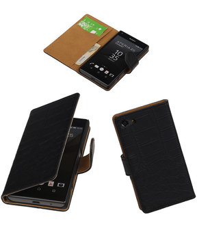 Sony Xperia Z5 Compact - Croco Zwart Booktype Wallet Hoesje