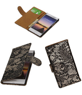 Huawei Ascend P7 - Lace Zwart Booktype Wallet Hoesje