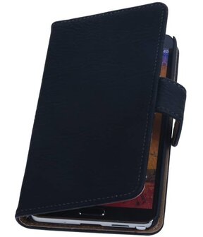 Samsung Galaxy Note 3 Neo - Hout Donker Blauw Booktype Wallet Hoesje
