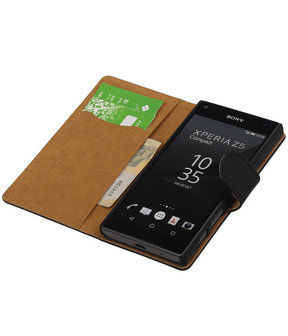 Sony Xperia Z5 Compact - Effen Zwart Booktype Wallet Hoesje