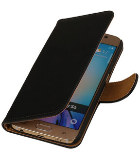Samsung Galaxy Note 4 - Hout Zwart Booktype Wallet Hoesje