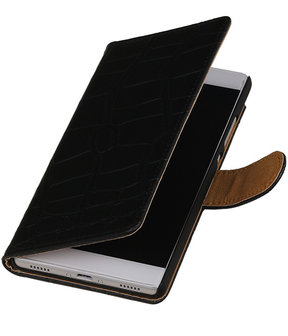Huawei Ascend G6 4G - Krokodil Zwart Booktype Wallet Hoesje