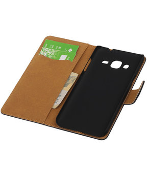 Samsung Galaxy J3 - Effen Zwart Booktype Wallet Hoesje