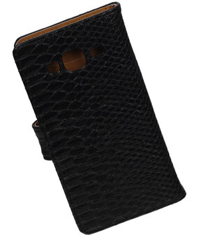 Samsung Galaxy J3 - Slang Zwart Booktype Wallet Hoesje