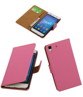 Huawei Honor Y6 - Effen Booktype Wallet Hoesje Roze