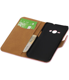 Samsung Galaxy J1 Ace - Mini Slang Roze Booktype Wallet Hoesje