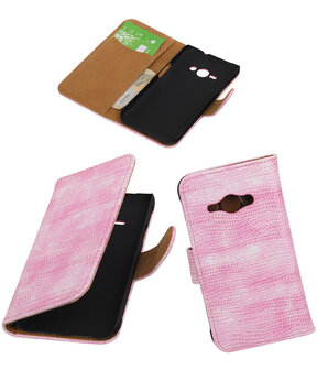 Samsung Galaxy J1 Ace - Mini Slang Roze Booktype Wallet Hoesje