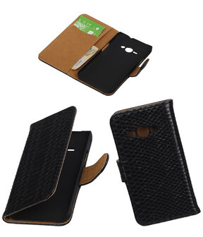 Samsung Galaxy J1 Ace - Slang Zwart Booktype Wallet Hoesje