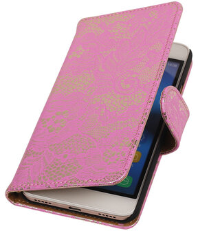 Huawei Honor 4A - Lace Roze Booktype Wallet Hoesje