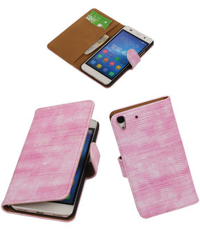 Huawei Honor 4A - Mini Slang Roze Booktype Wallet Hoesje