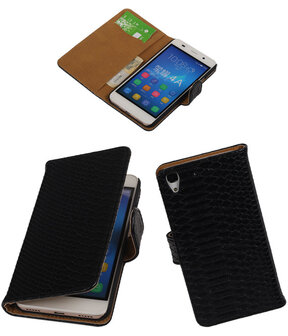 Huawei Honor Y6 - Slang Zwart Booktype Wallet Hoesje