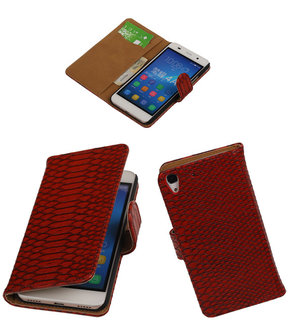 Huawei Honor Y6 - Slang Rood Booktype Wallet Hoesje