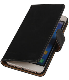 Zwart Pull-Up PU Hoesje Huawei Honor 4A Booktype Wallet Cover