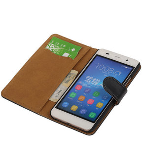 Zwart Pull-Up PU Hoesje Huawei Honor 4A Booktype Wallet Cover