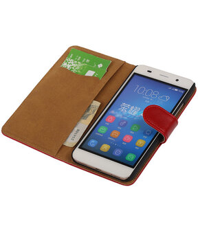 Rood Pull-Up PU Hoesje Huawei Honor 4A Booktype Wallet Cover