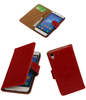 Rood Pull-Up PU Hoesje Huawei Honor 4A Booktype Wallet Cover