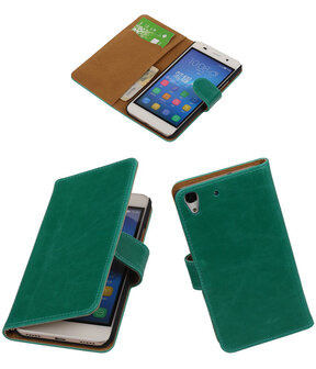 Groen Pull-Up PU Hoesje Huawei Honor Y6 Booktype Wallet Cover