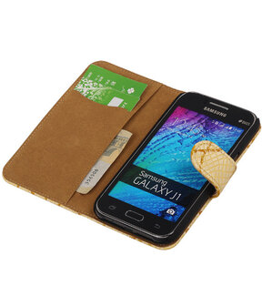 Geel Basketbal Hoesje Samsung Galaxy J1 Booktype Wallet Cover