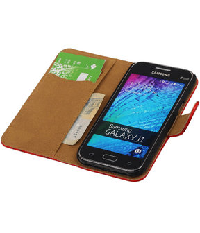 Rood Basketbal Hoesje Samsung Galaxy J1 Booktype Wallet Cover