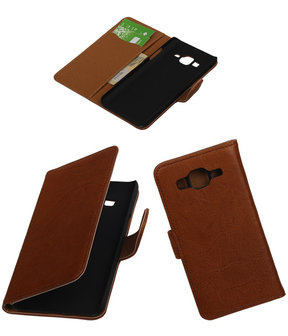 Bruin Echt Leer Booktype Samsung Galaxy On5 Wallet Cover Hoesje