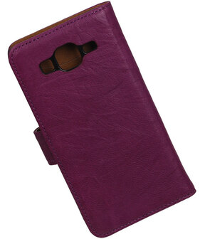 Paars Echt Leer Booktype Samsung Galaxy On5 Wallet Cover Hoesje