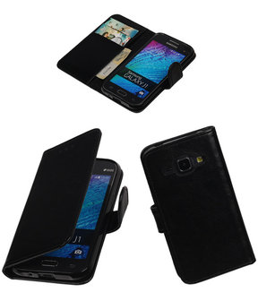 Zwart Smartphone TPU Booktype Samsung Galaxy J1 Wallet Cover Hoesje