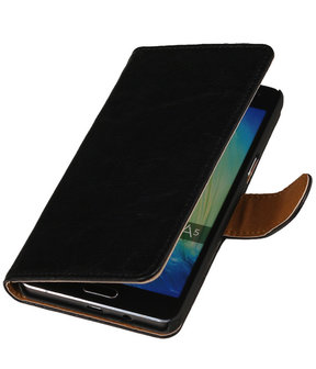 Zwart Echt Leer Booktype Samsung Galaxy J1 Wallet Cover Hoesje