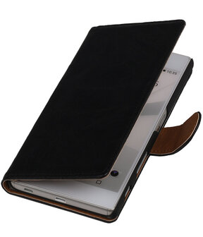 Zwart Echt Leer Booktype Huawei P8 Lite Wallet Cover Hoesje
