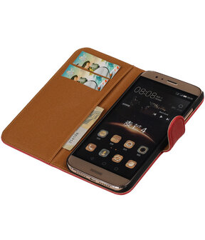 Rood Pull-Up PU Hoesje Huawei G8 Booktype Wallet Cover