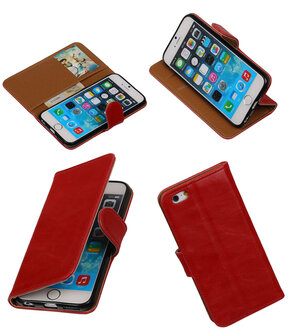 Rood Pull-Up PU Hoesje voor Apple iPhone 6/6s Booktype Wallet Cover