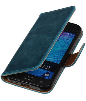 Blauw Pull-Up PU Hoesje Samsung Galaxy J1 Booktype Wallet Cover