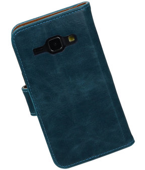 Blauw Pull-Up PU Hoesje Samsung Galaxy J1 Booktype Wallet Cover