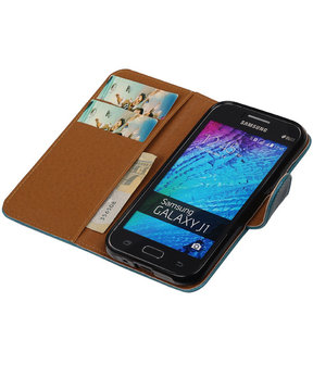 Blauw Pull-Up PU Hoesje Samsung Galaxy J1 Booktype Wallet Cover