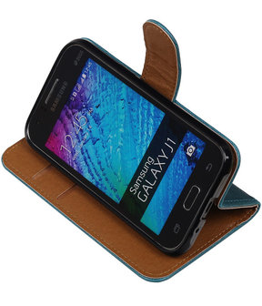 Blauw Pull-Up PU Hoesje Samsung Galaxy J1 Booktype Wallet Cover