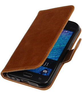 Bruin Pull-Up PU Hoesje Samsung Galaxy J1 Booktype Wallet Cover