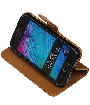 Bruin Pull-Up PU Hoesje Samsung Galaxy J1 Booktype Wallet Cover