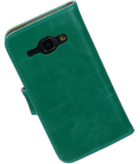 Groen Pull-Up PU Hoesje Samsung Galaxy J1 Booktype Wallet Cover