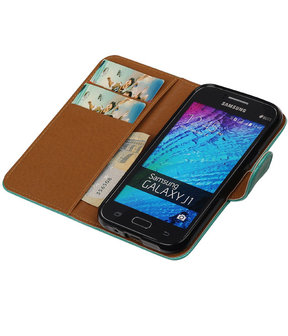 Groen Pull-Up PU Hoesje Samsung Galaxy J1 Booktype Wallet Cover