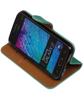 Groen Pull-Up PU Hoesje Samsung Galaxy J1 Booktype Wallet Cover