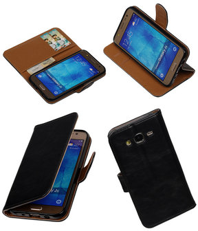 Zwart Pull-Up PU Hoesje Samsung Galaxy J5 Booktype Wallet Cover