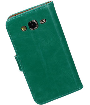 Groen Pull-Up PU Hoesje Samsung Galaxy J5 Booktype Wallet Cover