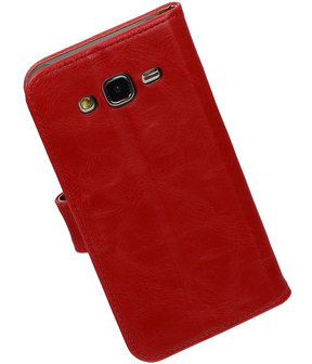 Rood Pull-Up PU Hoesje Samsung Galaxy J5 Booktype Wallet Cover